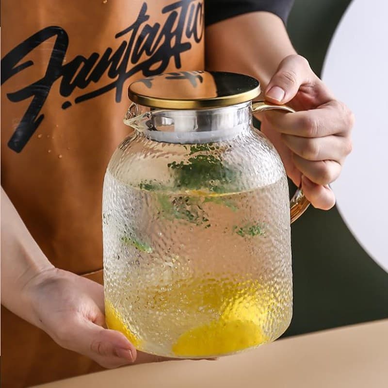 Hammered glass cold kettle set with gold lid, household cold boiling kettle, household juice drink kettle