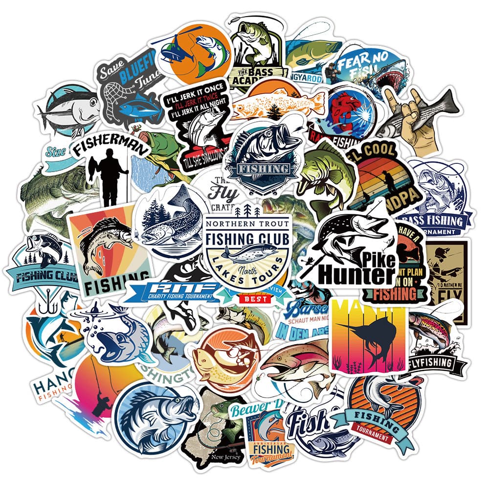 Hot-Selling 50 Sheets Fishing Graffiti Stickers, Cartoon Suitcase, Skateboard, Refrigerator, Water Bottle, Waterproof Children's Toys, Phone
