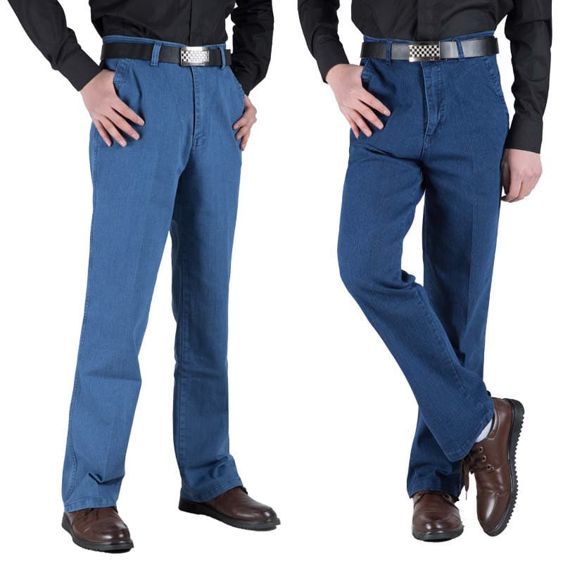 Men's plus-size, high-waisted, loose-fitting, straight-leg jeans for middle-aged and elderly men, suitable for spring and autumn, and thin for summer.