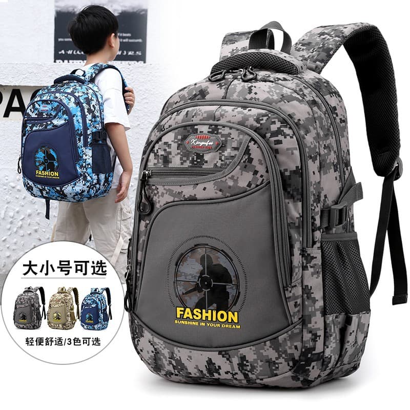 Korean Style Fashion Camo Level 3 Backpack PUBG 3-Level Bag for Men, Shoulder Bag for Primary School Students, Lightweight