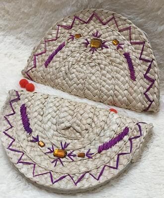 Corn Husk Clutch, Women's Clip Bag with Embroidery and Sequins, Makeup Bag Coin Purse, Plant Weaving Craft Women's Bag