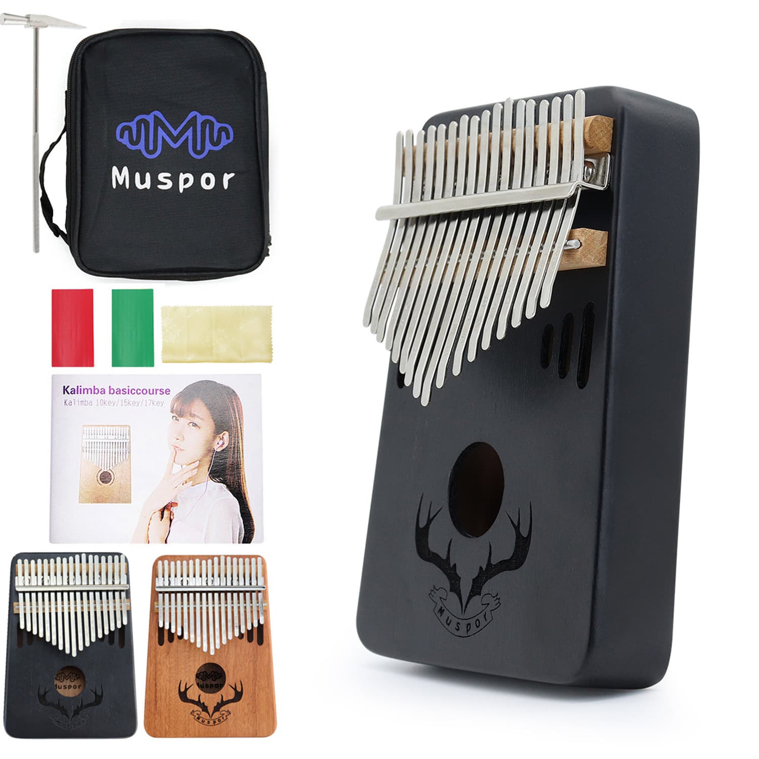 Muspor 17 Key Peach Blossom Core Wooden Thumbelina kalimba kalimba Delivery Bag (Sonic Hole Reindeer Horns)