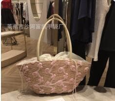 Wheat straw machine nail floral yarn bag shoulder portable straw bag fashion lace casual bag all-match Lady beautiful bag