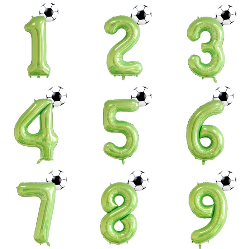 18-inch Black and White Soccer Ball, 40-inch Green Number Soccer Ball Foil Balloon, Children's Theme Birthday Party Background Decoration