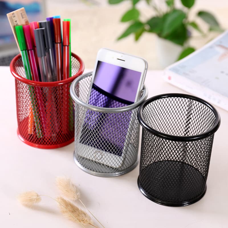 Simple Iron Mesh Pencil Holder Office Supplies Student Stationery Metal Grid Desktop Organizer Factory Wholesale
