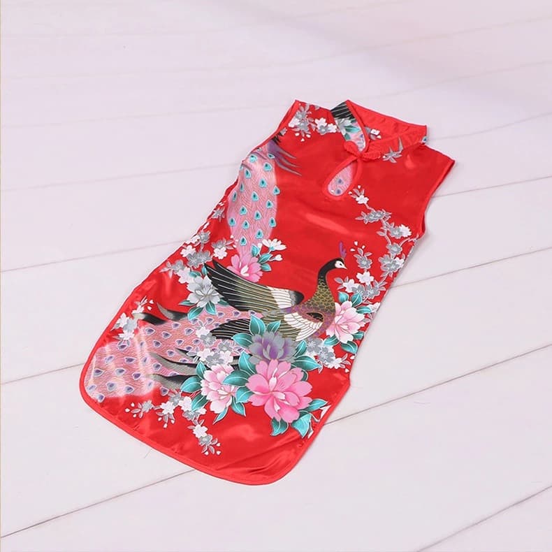 New Girl's Cheongsam, Children's Performance Costume for June 1st, Peacock Tang Suit, Ancient Style, Chinese Summer Print Cheongsam Trend