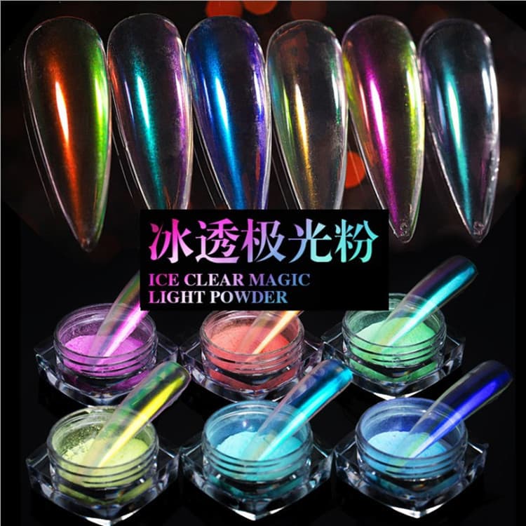 Ice Transparent Aurora Powder 1g Pack Influencer Mirror Powder Nail Art Magic Mirror Powder Fairy Powder Iridescent Mermaid Powder Manicure