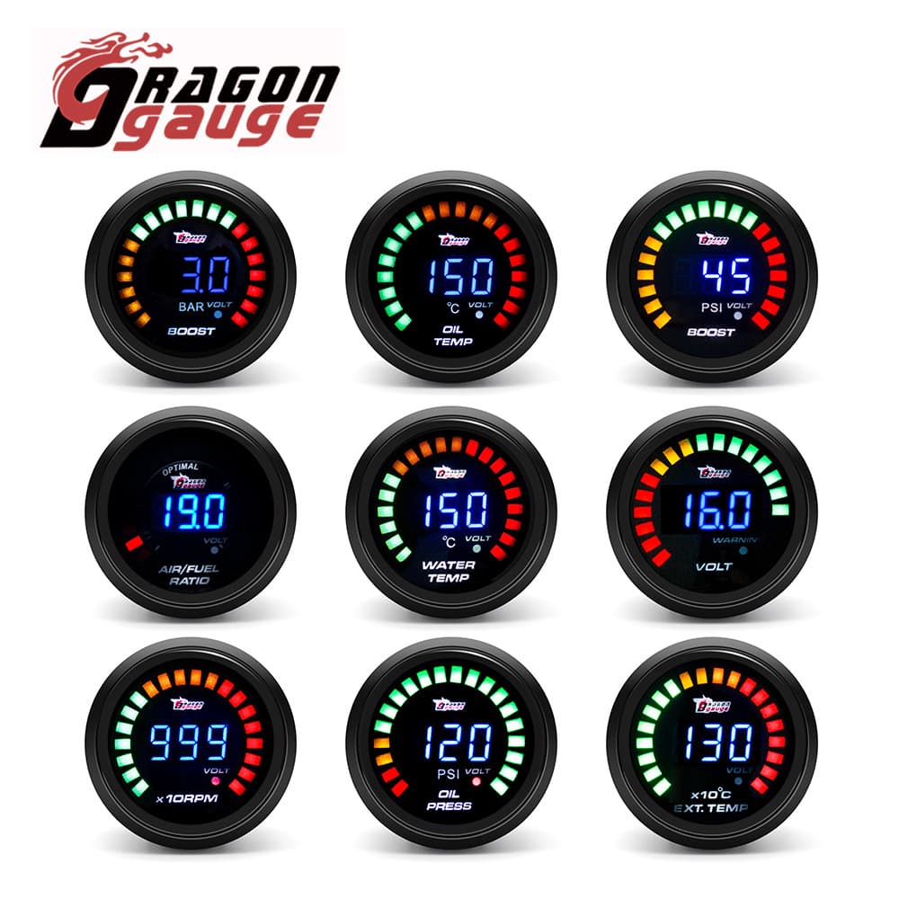Car Modification Gauge Blue Light Digital Display Speed Water Temperature Oil Temperature Oil Pressure Voltage Automobile Gauge