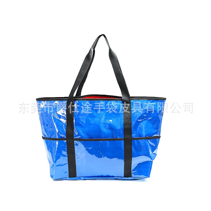 European and American Trendy Blue Woven Shoulder Bag, Multi-functional Woven Material Handheld Shoulder Bag, Waterproof PVC Woven Bag