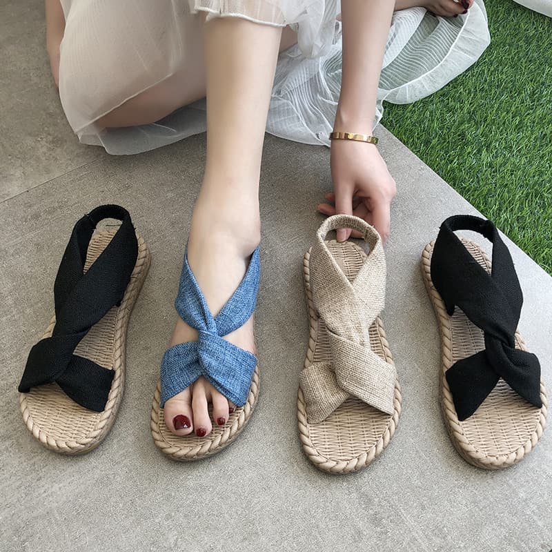 2021 New Summer Roman Cross Sandals Fairy Style Ins Trendy Internet Fashion Student Flat Sandals