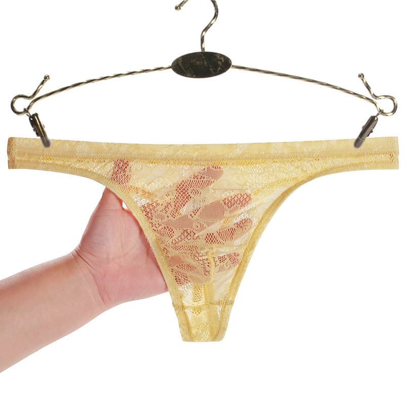 Men's Lace Transparent G-string Thin Sexy Underwear Romantic Temptation T-pants Mesh Breathable For Young Men