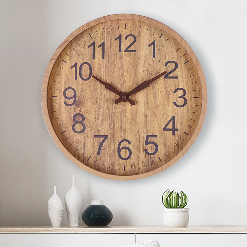Drop Shipping Wood Grain Plastic Wall Clock 12 Inch Retro Silent Clock for Living Room Bedroom Creative Quartz Clock