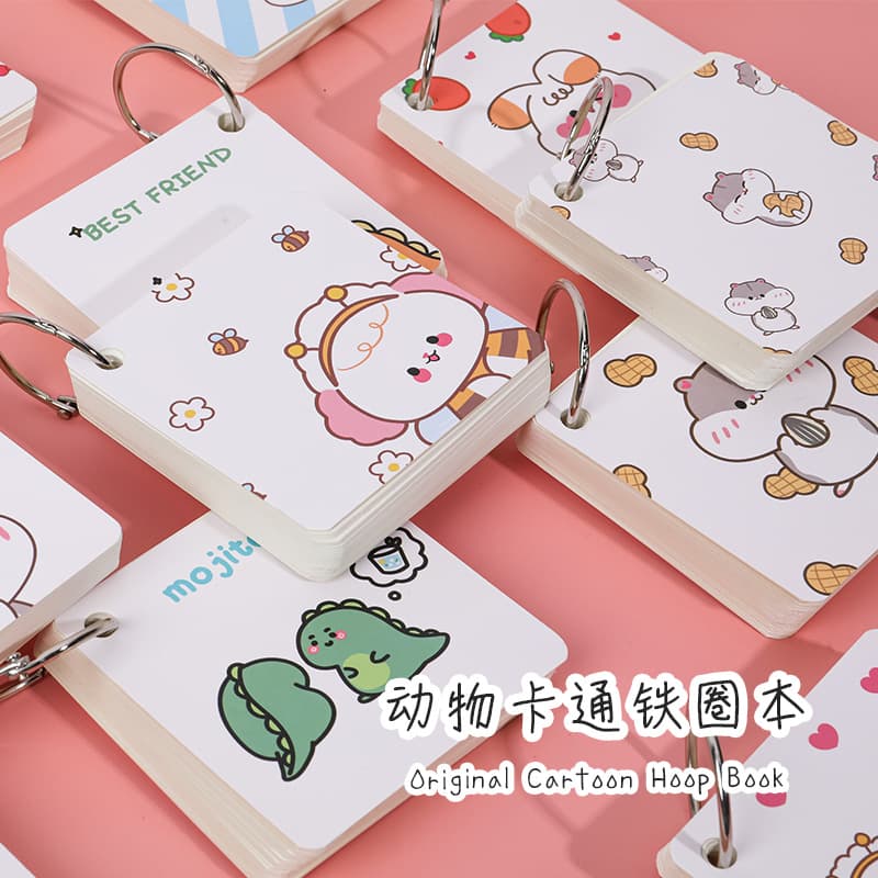 Cartoon-themed Blank Vocabulary Book, Portable Student Diary with Metal Ring and Memo Function