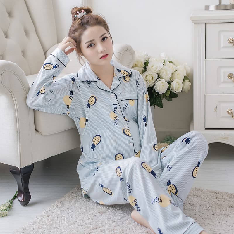 2020 Spring Autumn New Maternity Nursing Sleepwear Reversible Home Suit Plus Size Postpartum Pajama Set