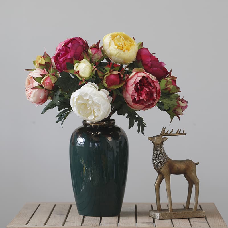 Wholesale Simulated Peony Silk Flowers for Chinese Wedding Home Decor Photography, Double Bloom Prosperity Design