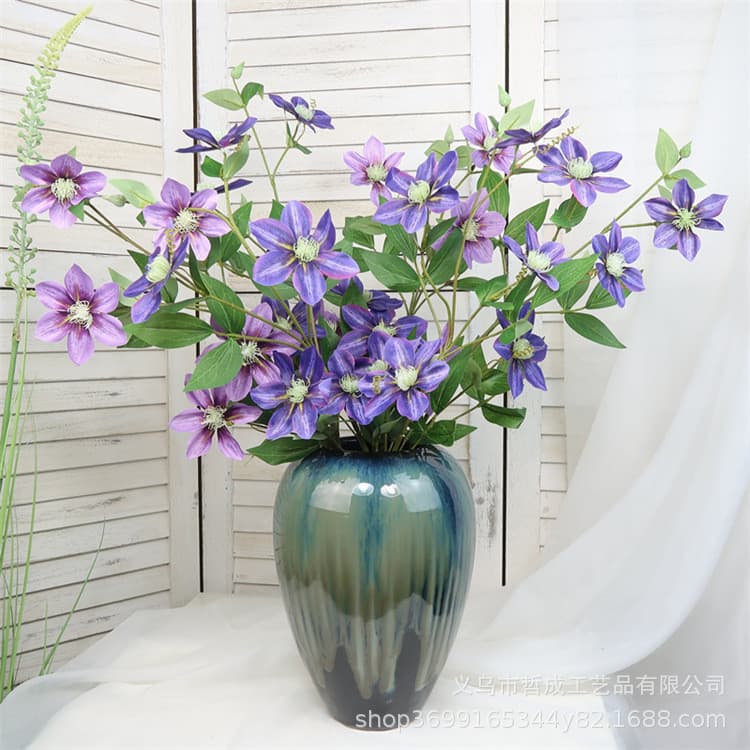 High-End Clematis Silk Flowers, Iron Wire Orchid Replica for Office Desk or Tea Table Arrangements