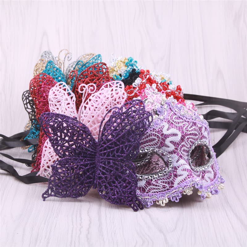 Halloween Masquerade Half Face Mask Venice Princess Mask Gold Powder Butterfly Mask Stereo Butterfly Mask