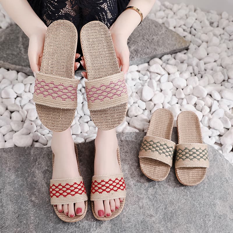 Summer Linen Slippers for Men and Women High Heel Indoor Couples Non-slip Home Household Use Fabric Sandals Summer Breathable