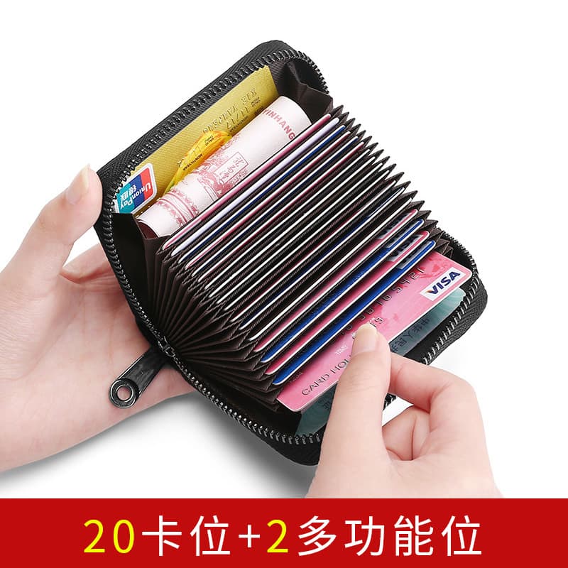 RFID Anti-Theft Brushless Cow Leather Card Holder Women's Style Genuine Leather Zipper Bank Card Case Multi-Card Slot Large Capacity