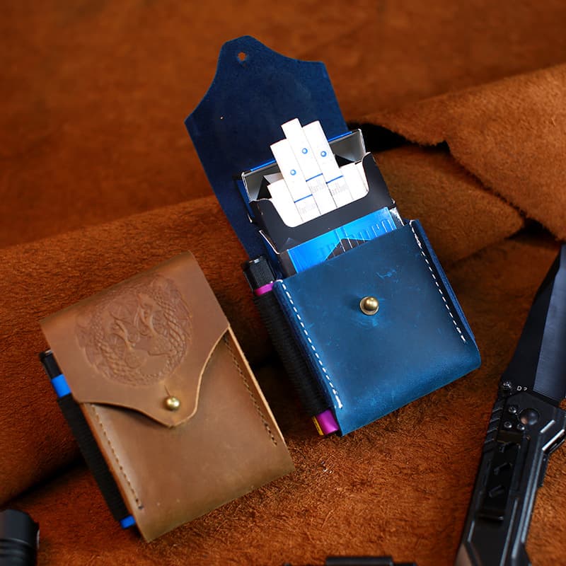 Cross-border Exclusive EDC Tactical Leather Holster Genuine Leather Cigarette Case, Crazy Horse Outdoor Leather Sheath Handmade