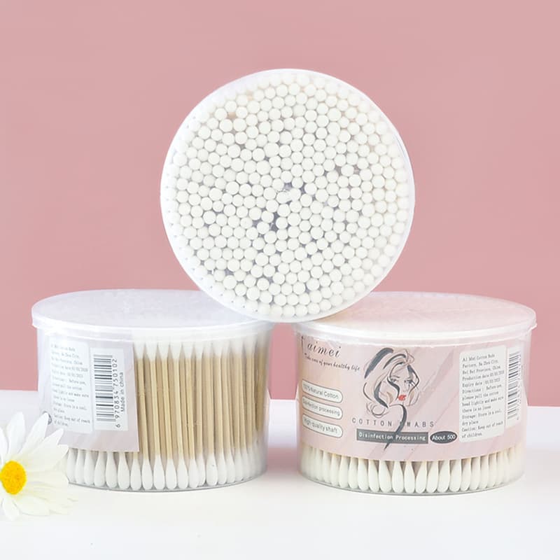 Daily Use Cotton Swabs, Wood Stick Makeup Removal Cotton Buds, Home Use Round-tip Ear Cleaning Cotton Swabs, Absorbent Cotton Wood Sticks