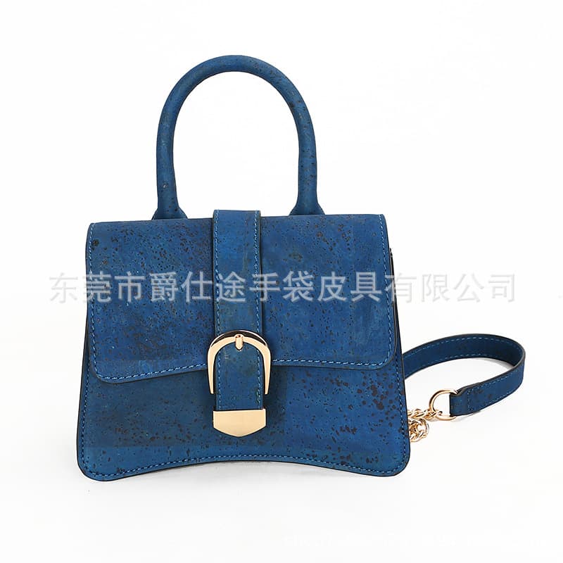 New simple cork handbag, blue retro Cork chain bag, fashionable genuine wood shoulder bag