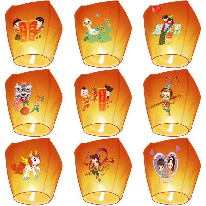 Colorful Pattern Kongming Lantern Wishing Lamp Factory Wholesale Flame Retardant Paper Export Love Type Oval