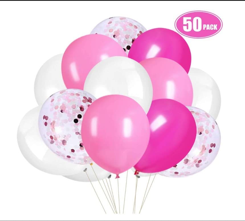 Pink Confetti White Balloons 50 PCs 12 inch Latex Balloons Birthday Party Decoration Baby Baptism Wedding