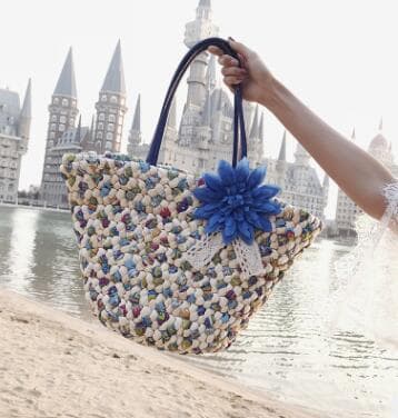 Corn Husk Bag Camouflage Five-Color Floral Bag, Straw Woven Bag Fashion Craft Bag Beach Travel Vacation Casual Bag