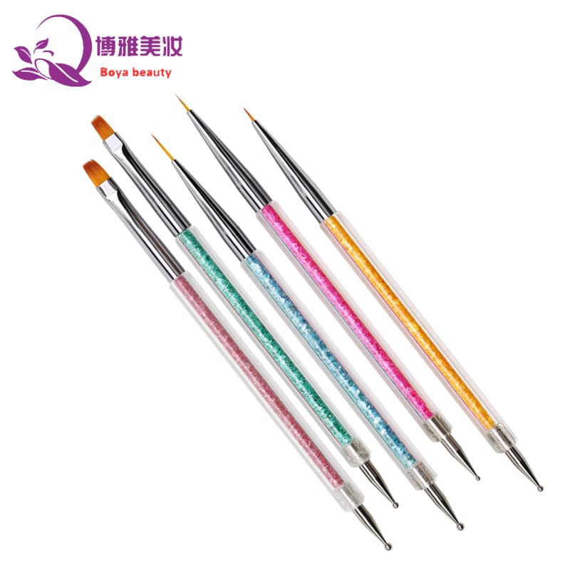 Manicure Pen Brush Set 5 Pieces Double-headed Dotting Drilling Drawing Line Flat-mouth Uv Light Therapy Tool Set