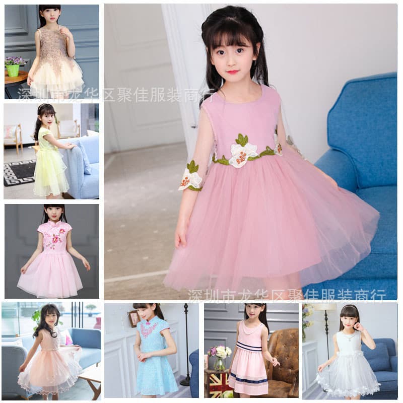 Factory Direct 2023 Spring/Summer New Girls Dress Lace Mesh Children Princess Floral Dress Wholesale