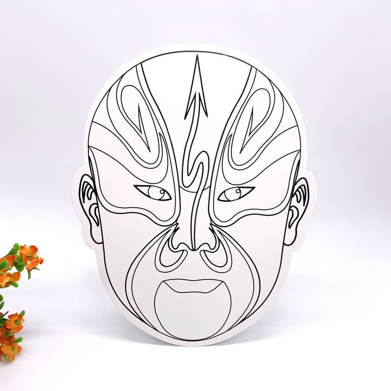 Mask face blank coloring pulp flat white base line hand-painted colored children's art painting with reference image