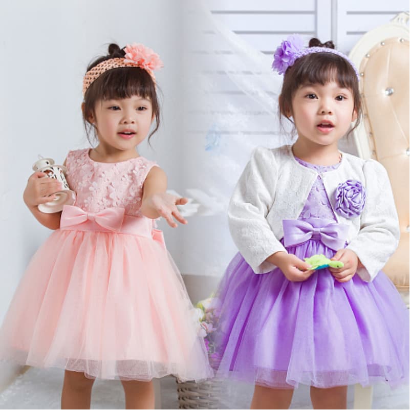 Princess Style Long Sleeve Lace Outfit 1st Year Birthday Full Moon Baby Girl Dress Children Wedding Skirt Set Spring Autumn Summer Winter