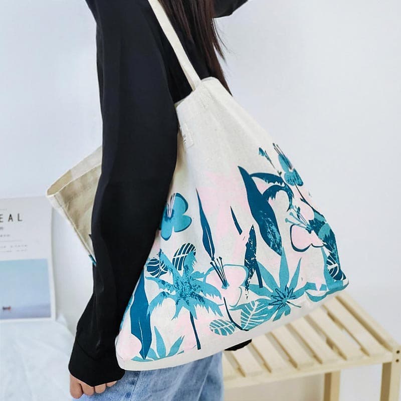 Kangmao/Design New Orchid Plant Retro Pattern Linen Shopping Bag Large Shoulder Canvas Bag