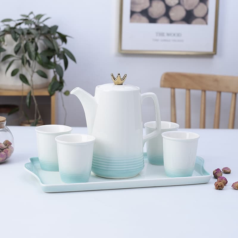 Ceramic Tea Set with Cold and Hot Pitcher, Heat-Resistant Blue Gradient Waterware Gift, Wholesale Business Gifts