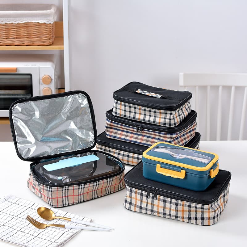 Plaid Insulated Lunch Bag Bento Bag Handheld Lunch Box Bag Multiple Specifications Lunch Box Food Compartment Square Insulated Bag Square Bento Bag
