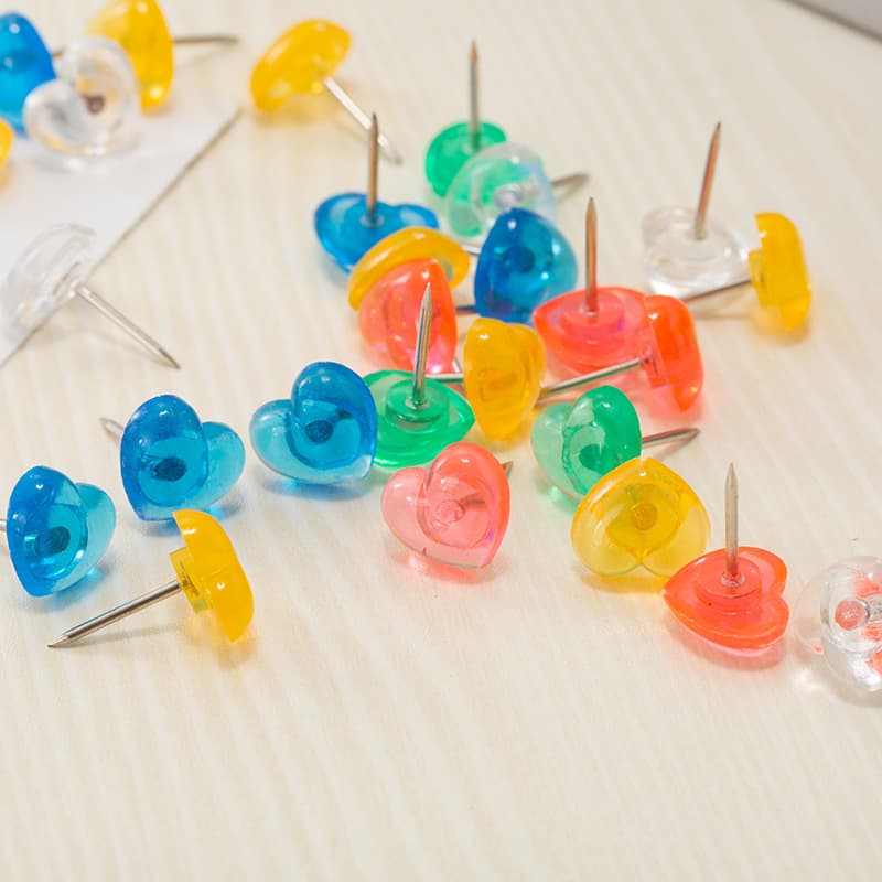 Amazon exclusive colored thumbtacks, cork/plastic push pins, transparent heart-shaped pins in heart-shaped box packaging
