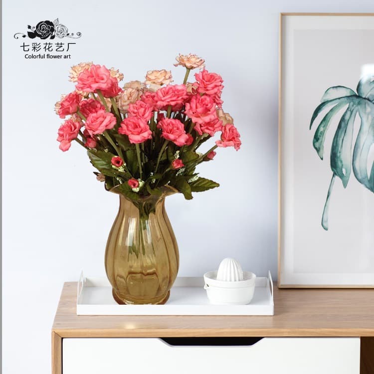 Artificial Flower Bouquet 10-Head Oil Painting Rich Roses Factory Wholesale Home Restaurant Silk Fake Flowers Office Decor
