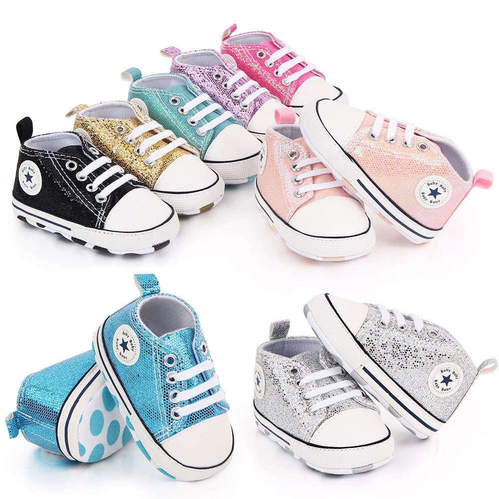 Spring Autumn Baby Shoes Shiny Canvas Soft Sole Walking Shoes Breathable Anti-Slip Wear-Resistant Low Cut Lace-Up Unisex Toddler Footwear