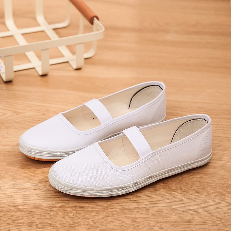 Women's White Gymnastics Shoes Dance School Performance Shoes Hand-Painted Canvas Shoes Elastic Band White Nurse Shoes