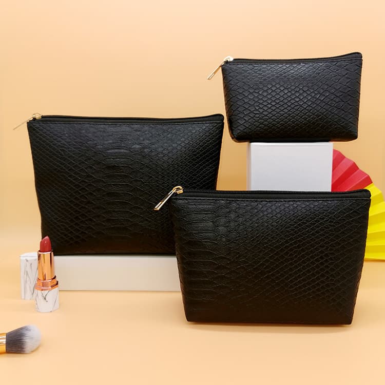 Portable Snakeskin Pattern Cosmetic Bag 3-Piece Set, Lychee Texture Travel Organizer, Large Capacity Toiletry Bag, Promotional Bag, Handbag