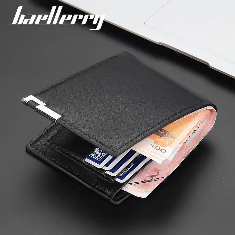 baellerry Men's Short Wallet Korean Style Metal Edge Youth Horizontal Multi-Card Holder Trendy Card Case
