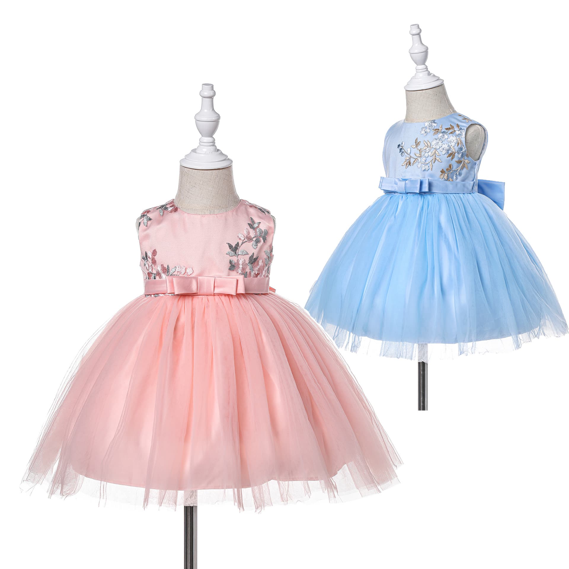 Princess Style Baby Girl Dress Pink Lotus Blue Cotton Spring Summer Autumn Seasonal Full Moon Ceremony Dress Short Sleeve Lace