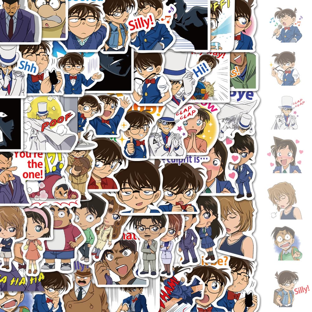 50 Sheets/Set Non-Repeating Detective Conan Anime Sticker Pack for Notebook Journal, Sticker Material
