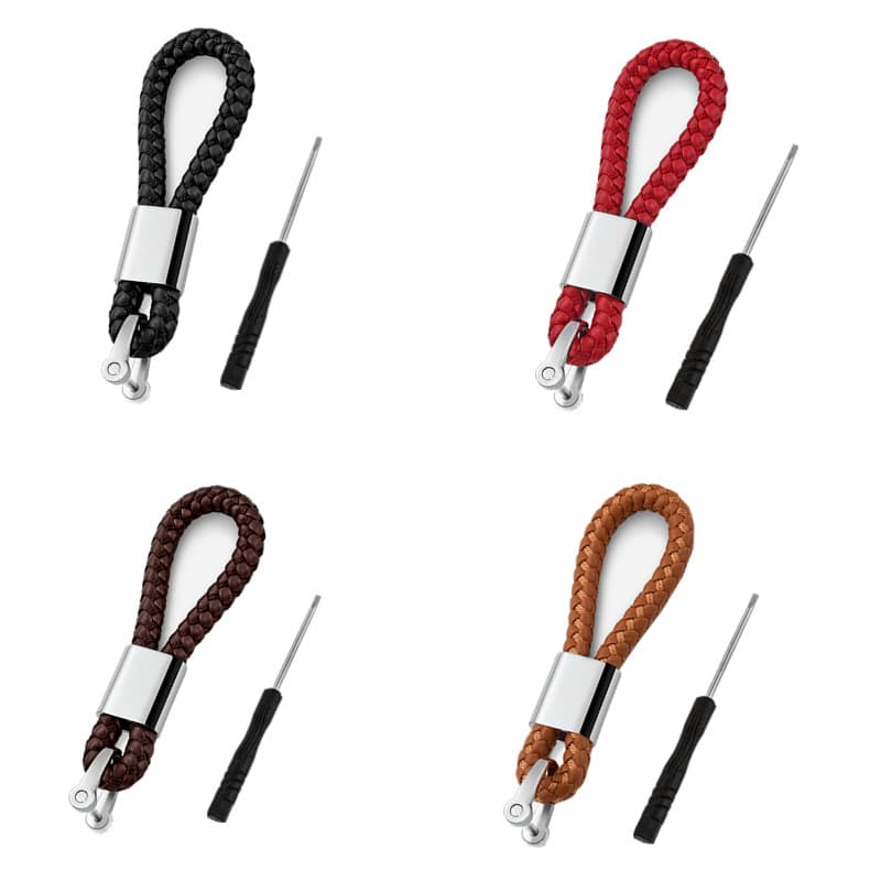Cross-border creative car keychain, car logo, fashionable handmade leather cord, woven, laser-cut keychain, metal key chain