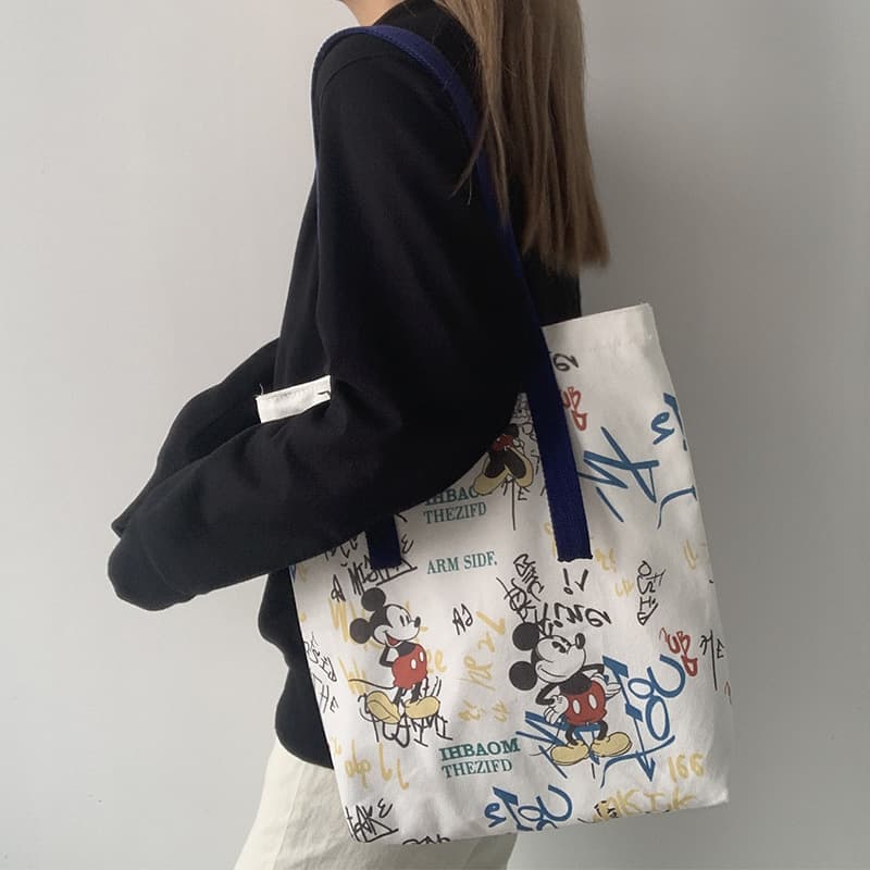 Canvas bag women's shoulder new bags ins tote student Japanese graffiti large capacity fresh Korean style