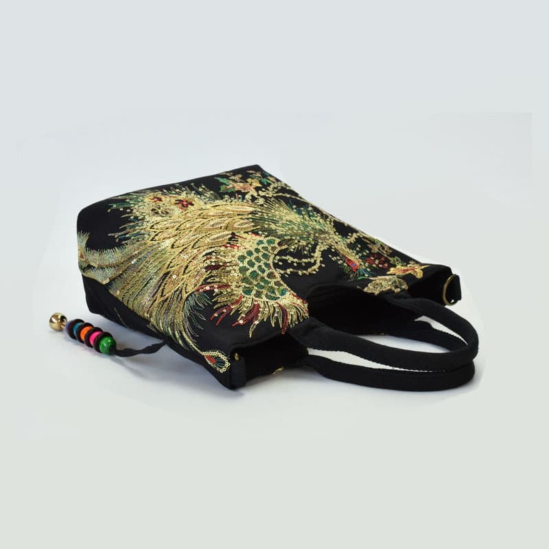 2020 New Ethnic Style Embroidered Canvas Bag Peacock Embroidery Small Women's Bag Middle-aged Single Shoulder Handbag Crossbody Bag