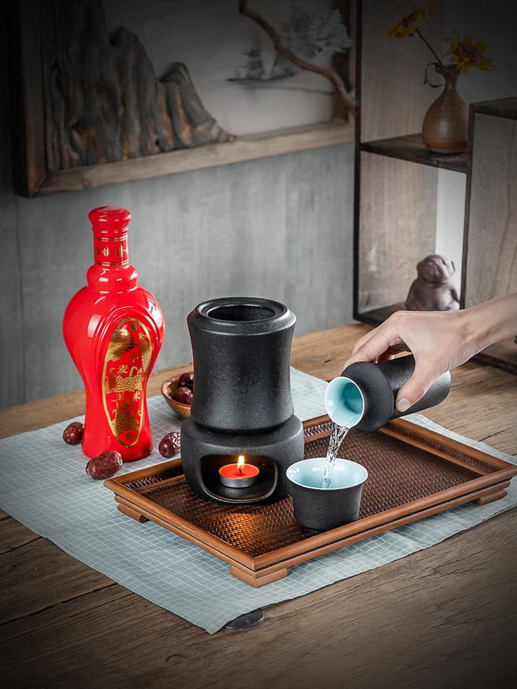 Retro Black Ceramic Wine Warmer for Home and Office Use, Suitable for Baijiu, Huangjiu, Sake, Ceramic Brewer with Winery Logo Gift