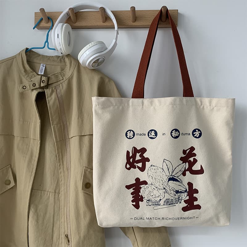 Large Capacity Japanese-style Student Canvas Bag for Women, Korean-style Harajuku Ulzzang Single Shoulder Lucky Shopping Bag, Ins Style