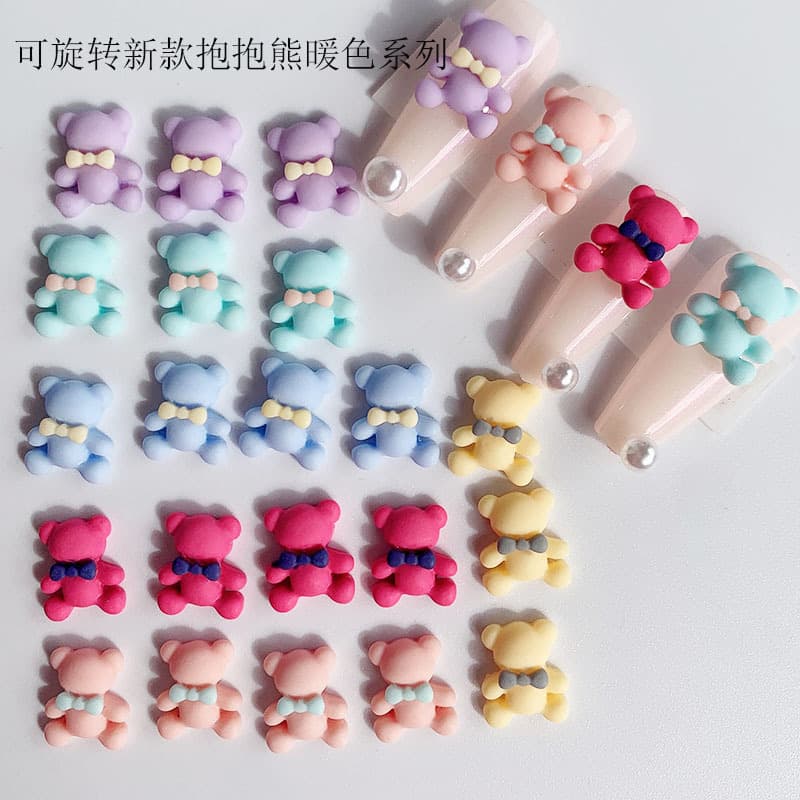 Trendy Cartoon Nail Art Jewelry - New Cute Bear Rotating 3D Warm-Toned Japanese Style Girl Nail Decoration